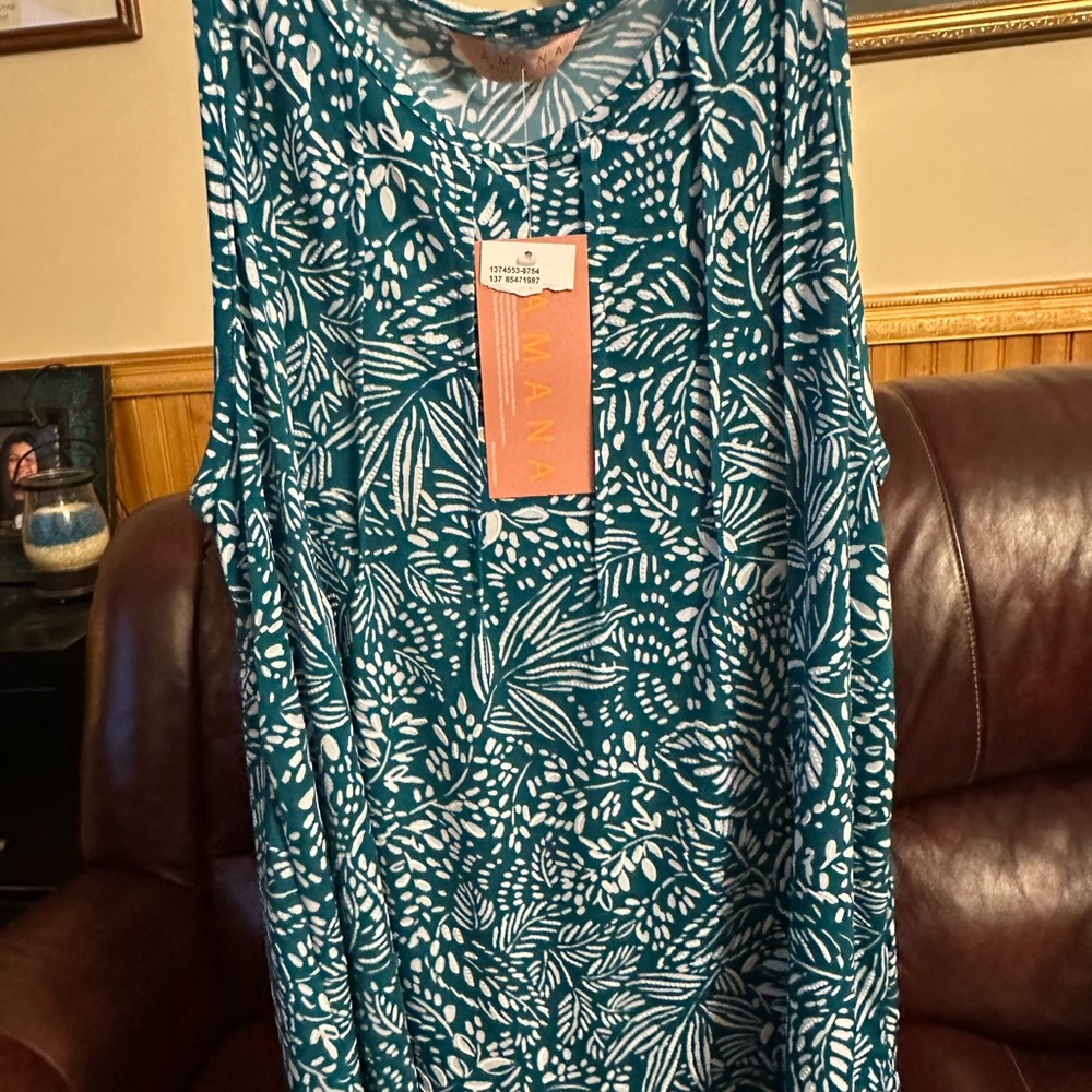 Amiana Teal and White Patterned Top